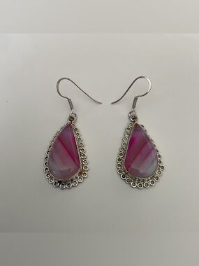 Vibrant Pink and Purple Botswana Agate 925 Sterling Earrings